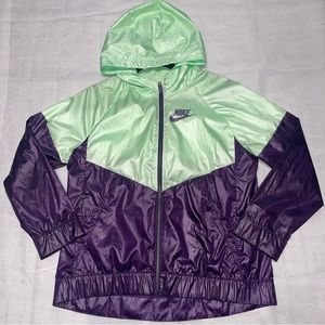Nike Windbreaker Rain Jacket Kids Large+ Purple / Mint